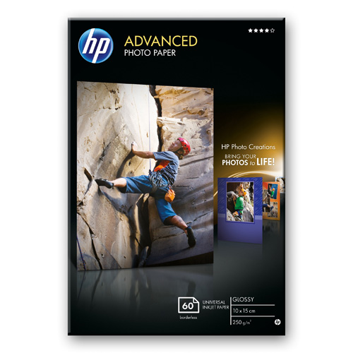 HP Advanced Soft-gloss Photo Paper Glossy Photo Paper-60 sht/10 x 15 cm borderless Produktbild front L