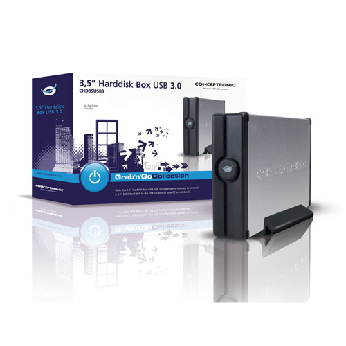 Conceptronic 3.5” Harddisk Box USB 3.0 Produktbild side L