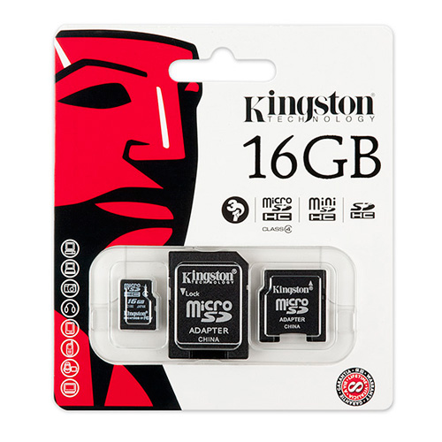 Kingston 16Gb microSDHC + 2 Adapters Produktbild back L