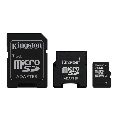 Kingston 16Gb microSDHC + 2 Adapters Produktbild front L